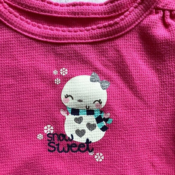 Jumping Beans 12M Pink “Stay Sweet” Snowman Long Sleeve Top Winter Baby Shirt - Picture 2 of 4